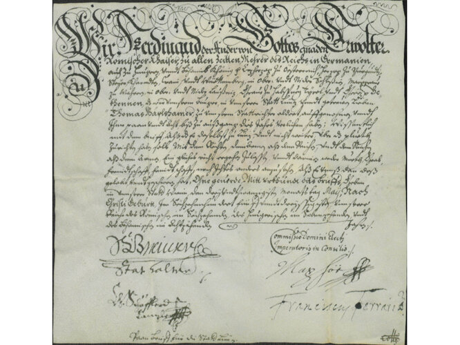 Bannleihbrief von Kaiser Ferdinand II an Thomas Wappelsheimer | © Oö. Landesarchiv