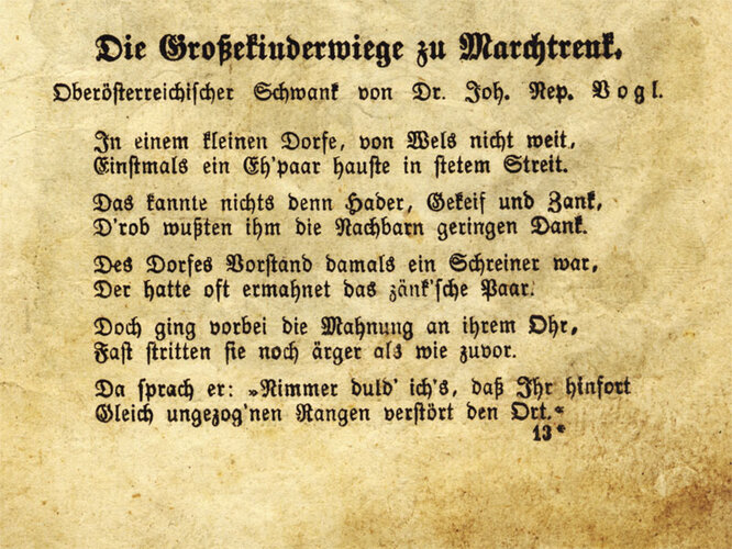 Oberösterreichischer Schwank "Die Großkinderwiege zu Marchtrenk", Ausschnitt | © Mühlviertler Schlossmuseum Freistadt, Foto: Fritz Fellner