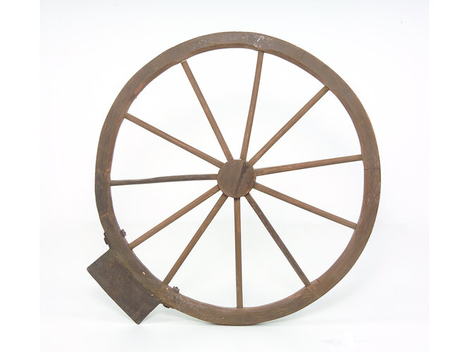 Richtrad mit 11 Speichen und rechteckigem Eisenvorstoß | © OÖ. Landesmuseen, Foto: Ernst Grilnberger