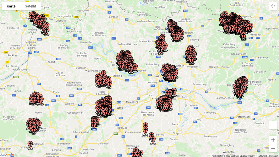 Kartenansicht Kleindenkmaldatenbank (Dezember 2020) | © Arbeitskreis für Klein- und Flurdenkmalforschung OÖ