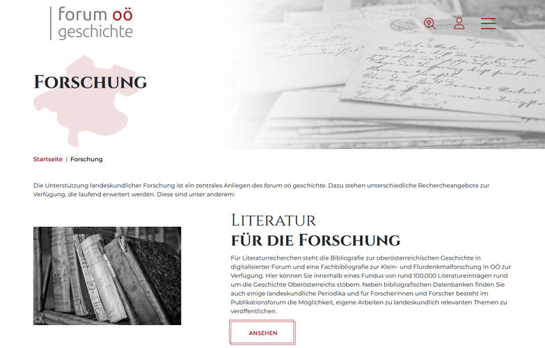 Screenshot Forschung im "forum oö geschichte"
