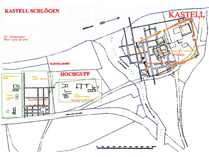Grabungsplan Kastell Schlögen | © Christine Schwanzar, OÖ. Landesmuseen
