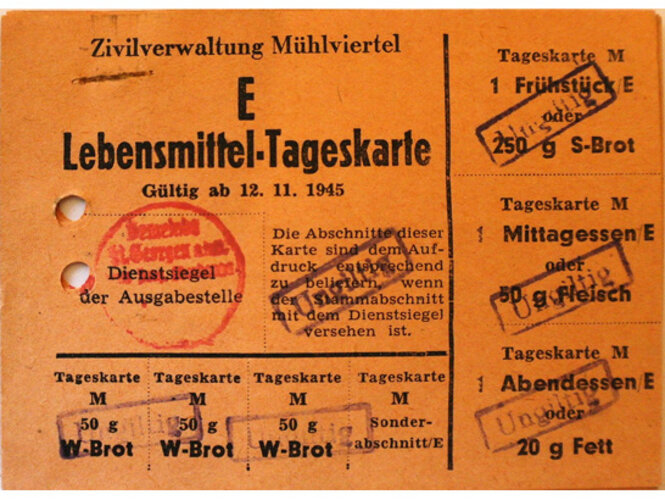 Lebensmittel-Tageskarte | © Arbeitskreis für Heimat-, Denkmal- und Geschichtspflege St. Georgen an der Gusen