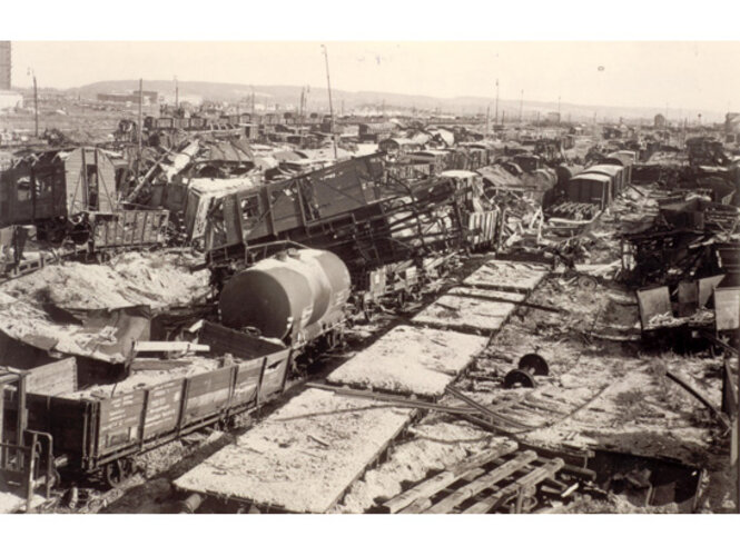 Zerstörter Verschiebebahnhof Wels-Pernau | © Stadtarchiv Wels