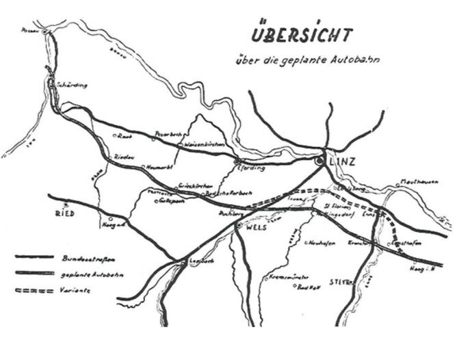 Vorschlag für die Linienführung der Reichsautobahn in Oberösterreich