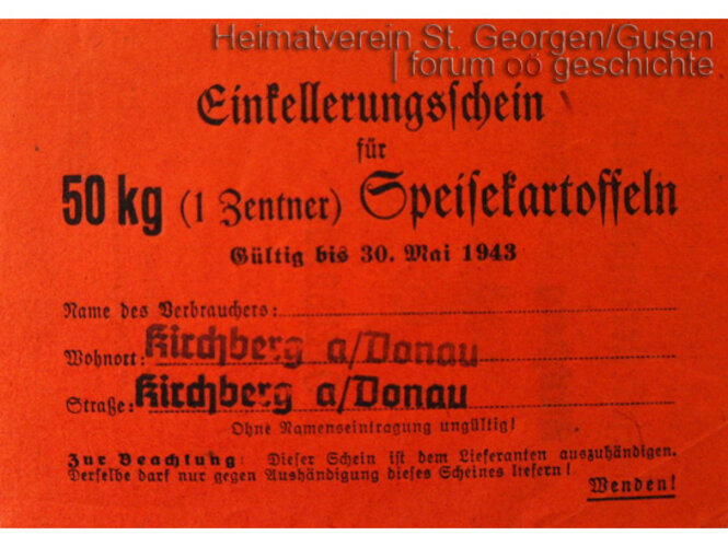 Einkellerungsschein | © Heimatverein St. Georgen/Gusen