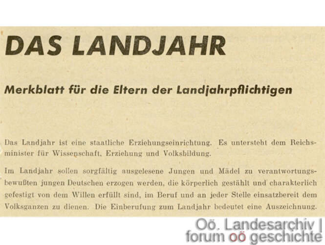 Informationsblatt "Das Landjahr", Ausschnitt