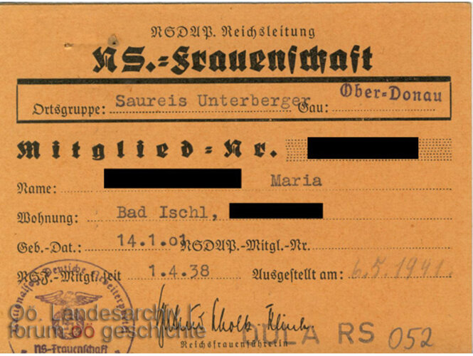 Mitgliedskarte der NS-Frauenschaft | © Oö. Landesarchiv