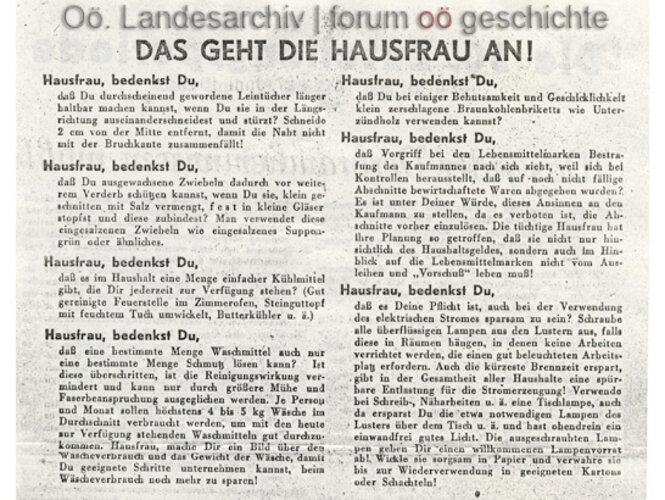 Aufruf "Das geht die Hausfrau an!" | © Oö. Landesarchiv