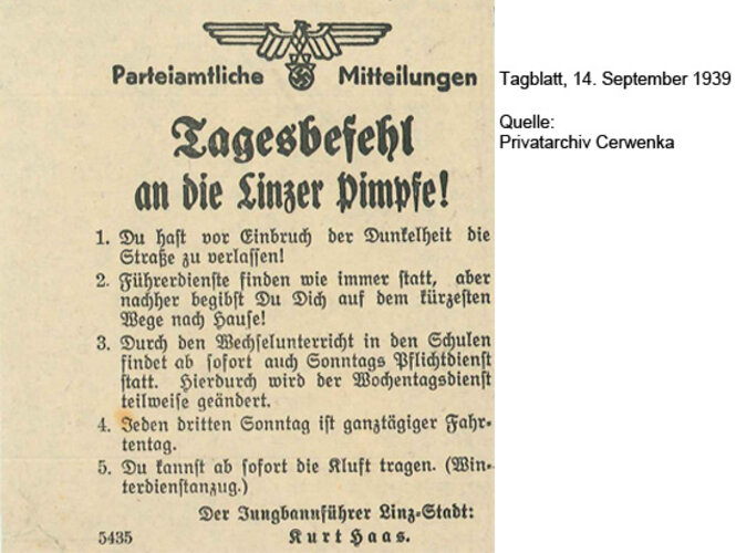 Tagesbefehl an die Linzer Pimpfe