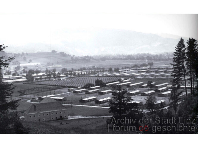 Barackenlager in Dornach für deutsche und Italienische Arbeiter. | © Archiv der Stadt Linz