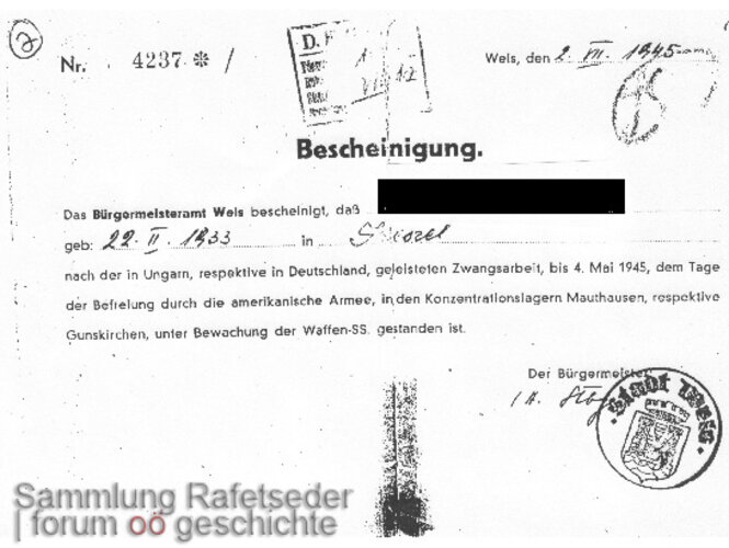 Zwangsarbeits-Bescheinigung