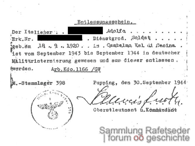 Entlassungsschein eines Kriegsgefangenen