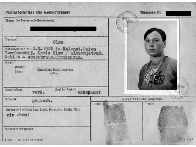 "Stammkarte" einer russischen Zwangsarbeiterin