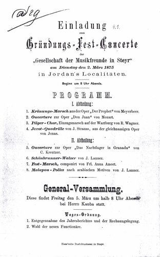 Gründungskonzert | © Österreichische Akademie der Wissenschaften, Kommission für Musikforschung, Brucknerarchiv und -bibliothek