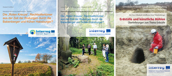 Cover von drei Publikationen des Vereins Kultur Plus zur Erdstallforschung und Kleindenkmalforschung (2021/22) | © Verein Kultur Plus