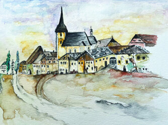 Edi Hannerer - Für die Publikation neu gefertigte historische Ansicht von Rohrbach, Aquarell | © Edi Hannerer